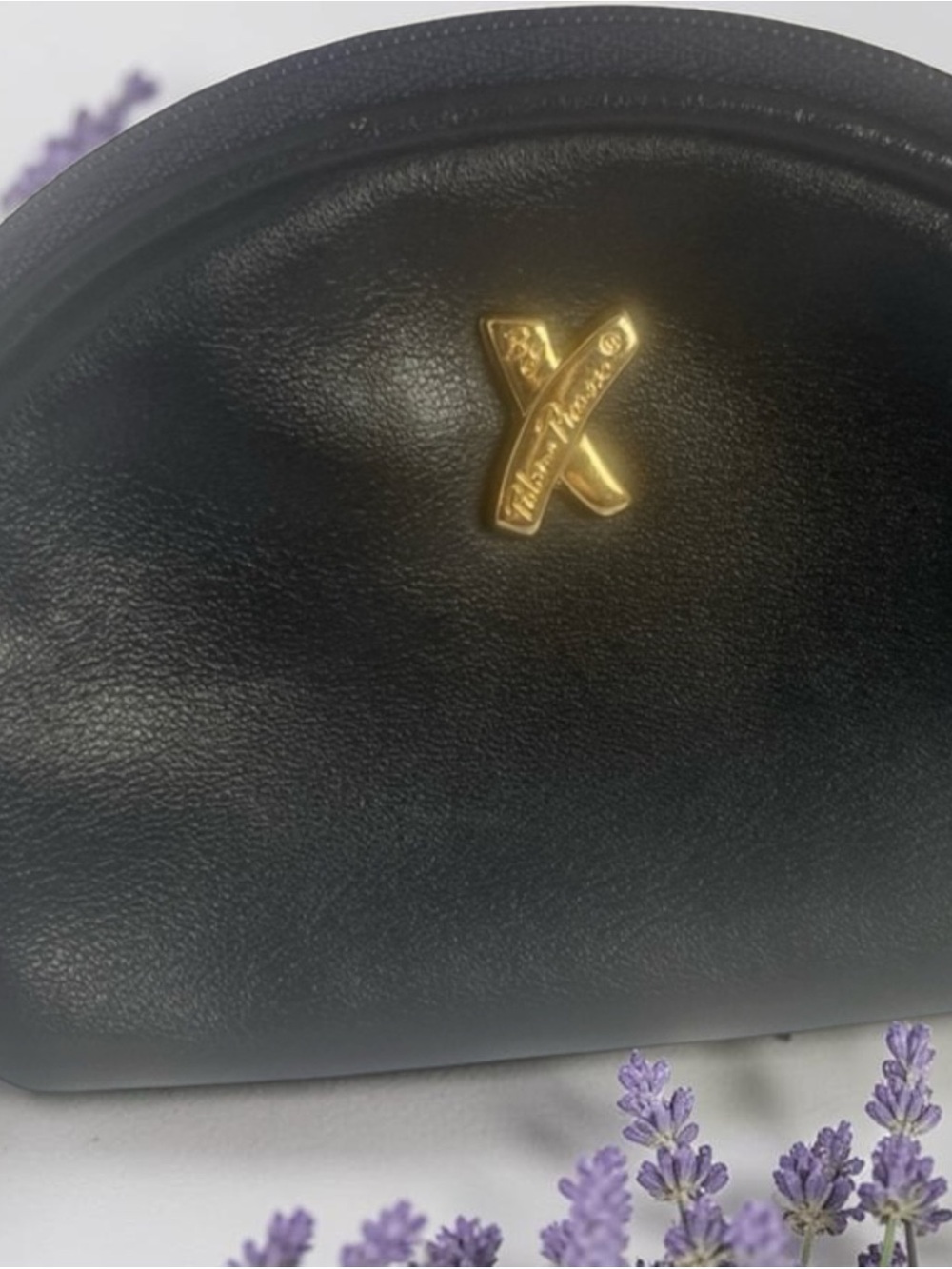 Paloma Picasso Black Leather Coin Purse with Gold X Emblem